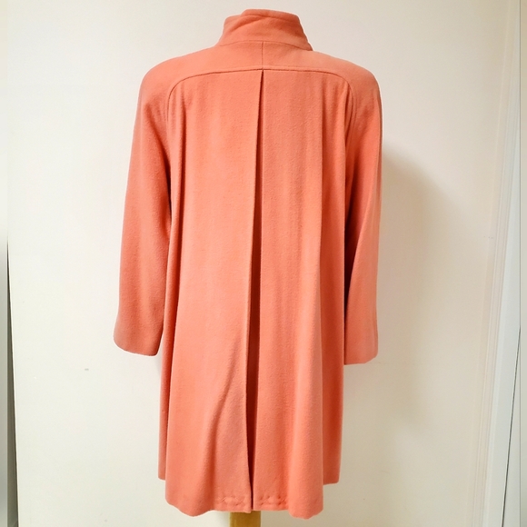 Vintage 80s Coral Pink Pompom Wool Blend Winter Coat with Inset Scarf - Picture 3 of 7